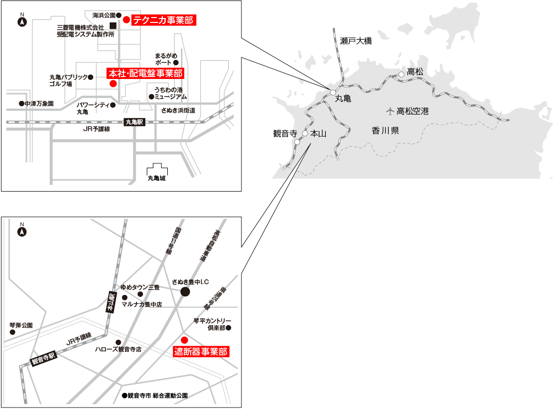 地図：丸亀菱電テクニカ株式会社の所在地